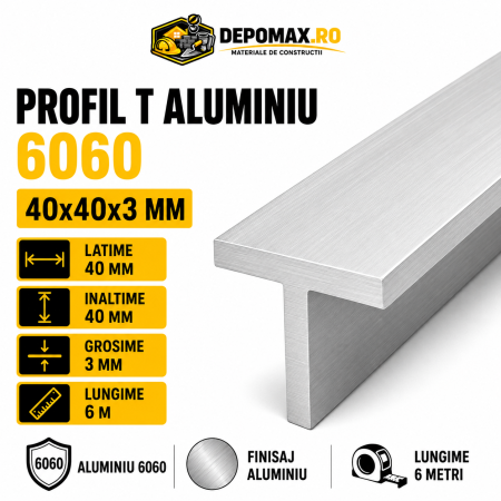 Profil T aluminiu 40 x 40 x 3 mm, 6 metri